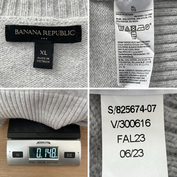 Banana Republic Sweater Women XL Light Heather Gray Coveted Crew Neck Wool Blend - Picture 10 of 10